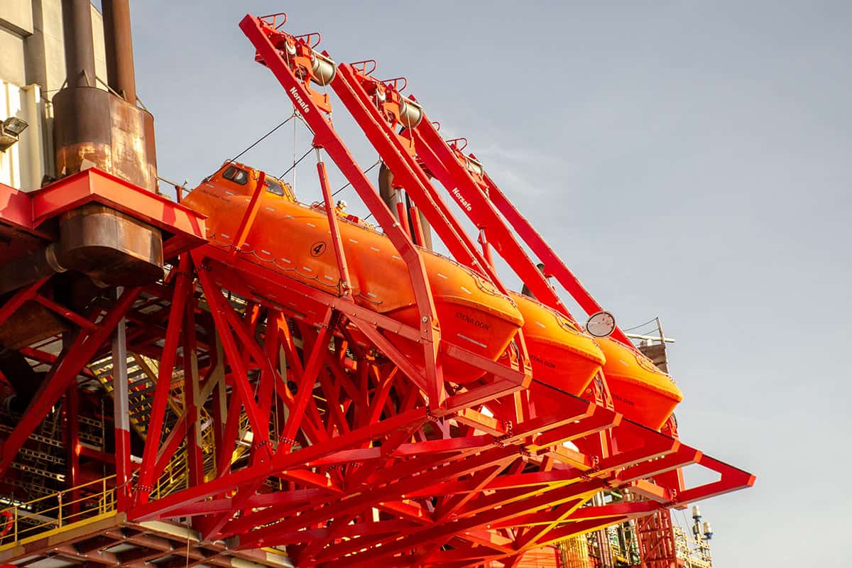 Drillship lifeboats ready to deploy