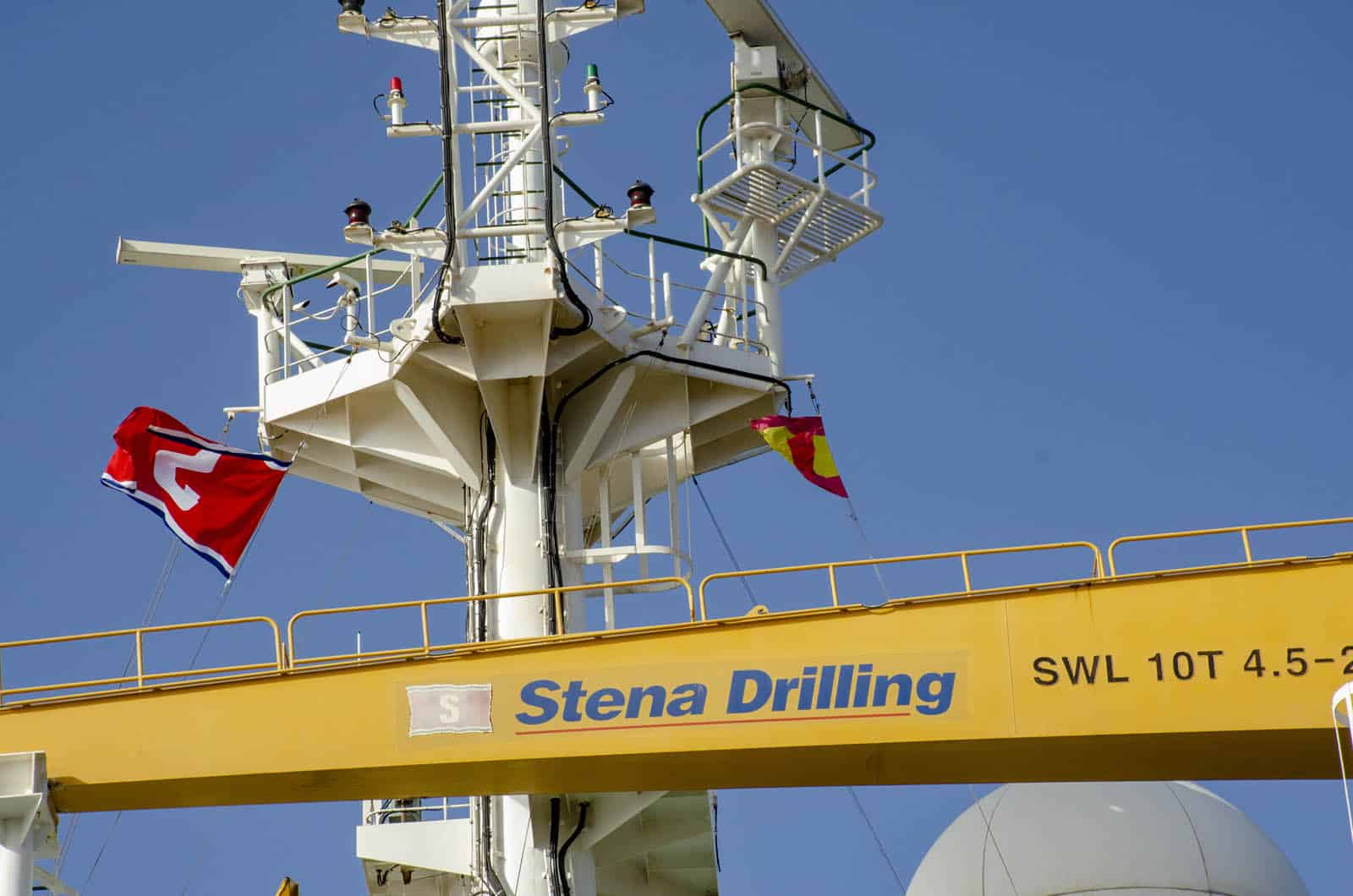 Stena Drilling logo and label in a platform with flags