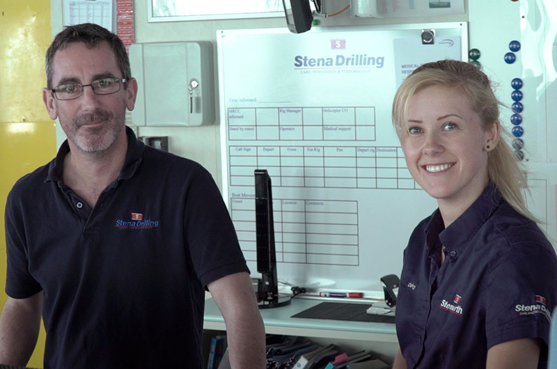 Stena Drilling man and woman crew members smiling